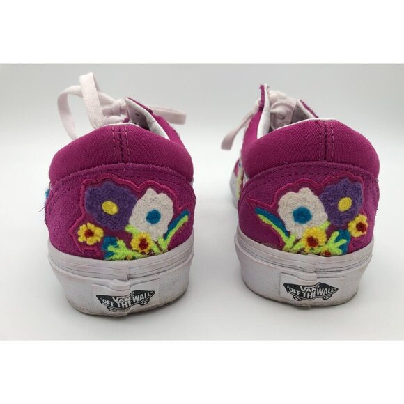 Vans Old Skool Floral Chenille Sneakers Fuchsia Embroidered Men's 5.5 Women's 7 - Picture 7 of 9